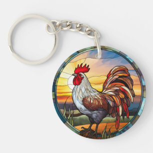 Sweet Stated Glass Chickens Rooster und Sunrise Schlüsselanhänger