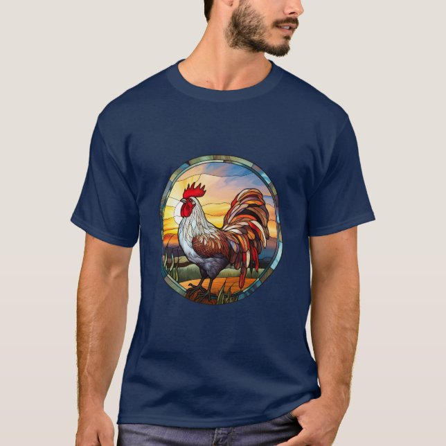 Sweet Stated Glass Chickens Rooster und Sunrise T-Shirt (Vorderseite)