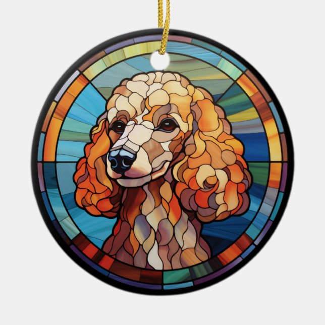 Sweet Stated Glass Dog Poodle Keramik Ornament (Vorne)