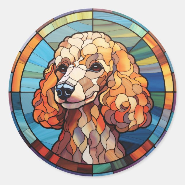 Sweet Stated Glass Dog Poodle Runder Aufkleber (Vorderseite)
