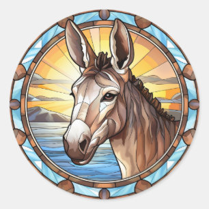 Sweet Stated Glass Donkey Runder Aufkleber
