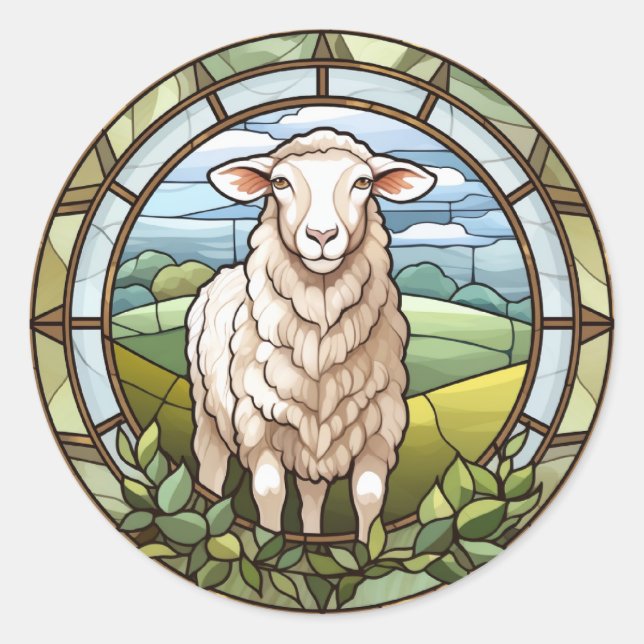 Sweet Stated Glass Farm Sheep Lamb Runder Aufkleber (Vorderseite)
