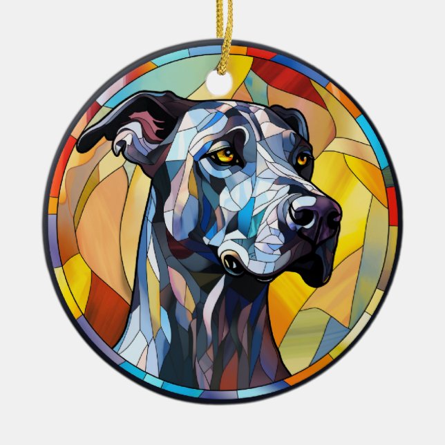 Sweet Stated Glass Great Dane Hund Keramik Ornament (Vorne)
