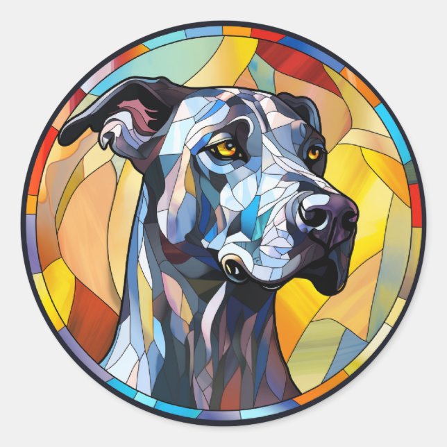 Sweet Stated Glass Great Dane Hund Runder Aufkleber (Vorderseite)