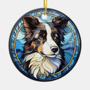 Sweet Stected Glass Australian Shepherd Dog Keramik Ornament