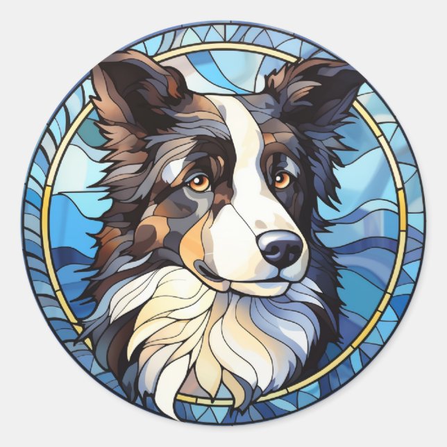 Sweet Stected Glass Australian Shepherd Dog Runder Aufkleber (Vorderseite)