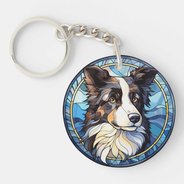 Sweet Stected Glass Australian Shepherd Dog Schlüsselanhänger (Vorderseite)