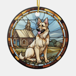 Sweet Stected Glass German Shepherd Dog Keramik Ornament