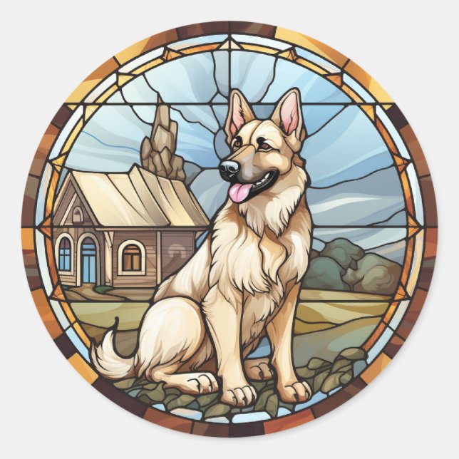 Sweet Stected Glass German Shepherd Dog Runder Aufkleber (Vorderseite)