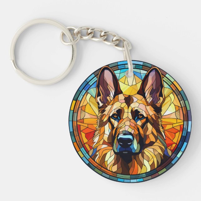 Sweet Stected Glass German Shepherd Dog Schlüsselanhänger (Vorderseite)