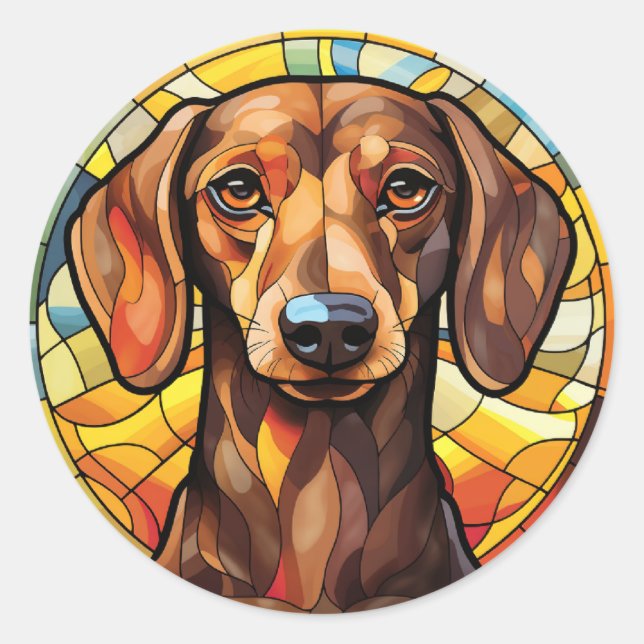 Sweet Stined Glass Dachsund Dog Runder Aufkleber (Vorderseite)