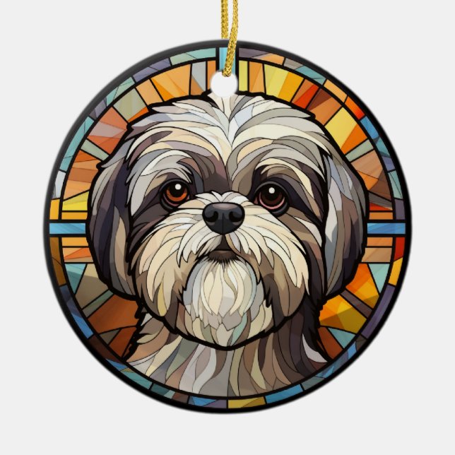 Sweet Stined Glass Dog Shih Tsu Keramik Ornament (Vorne)