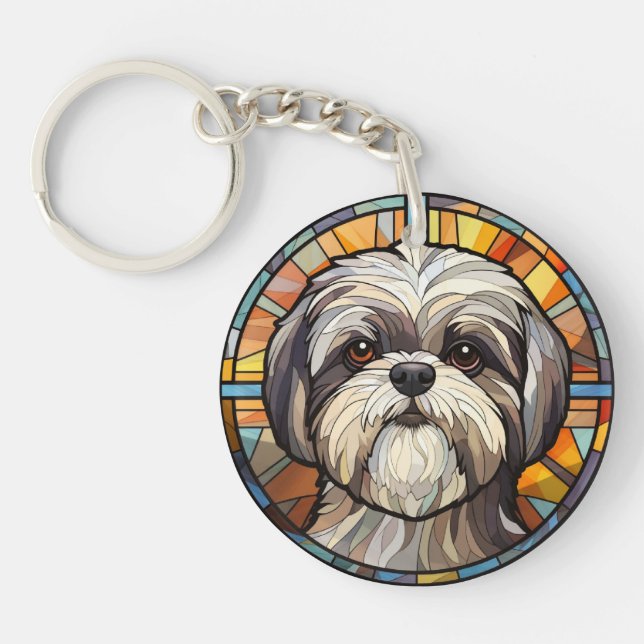 Sweet Stined Glass Dog Shih Tsu Schlüsselanhänger (Vorderseite)