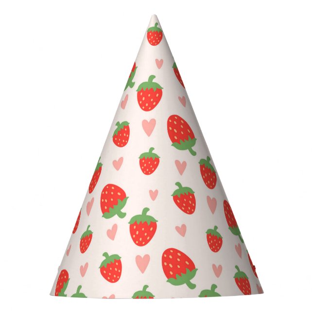 Sweet Strawberries & Hearts Party Hat Partyhütchen (Vorderseite)