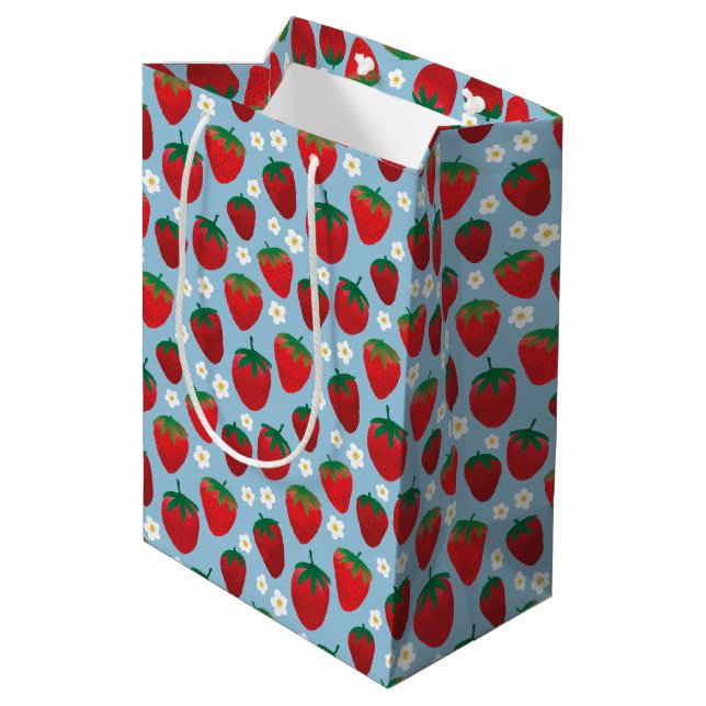 Sweet Strawberries Muster Mittlere Geschenktüte (Rückseite Schrägansicht)