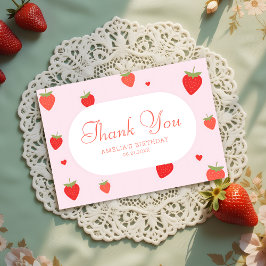 Sweet Strawberries Pink Girly Birthday Dankeskarte
