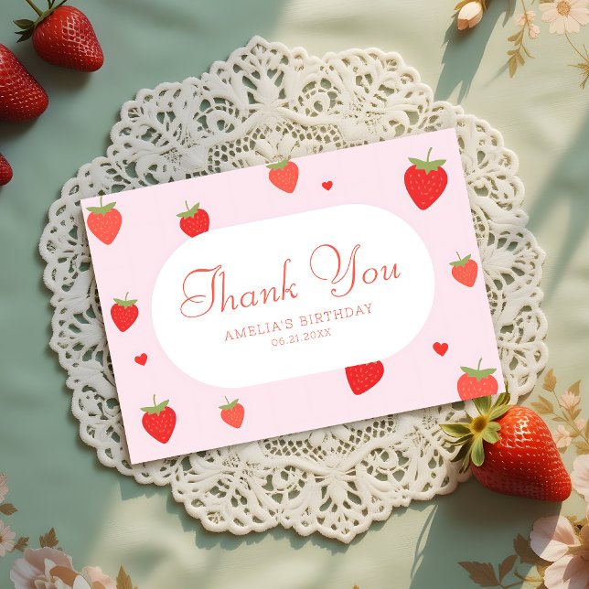 Sweet Strawberries Pink Girly Birthday Dankeskarte (Von Creator hochgeladen)