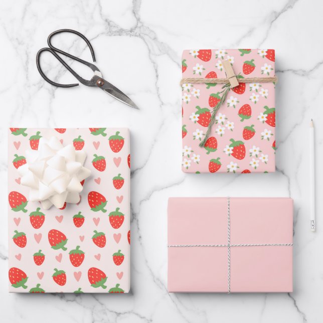 Sweet Strawberries Wrapping Paper Set Geschenkpapier Set (Vorderseite)