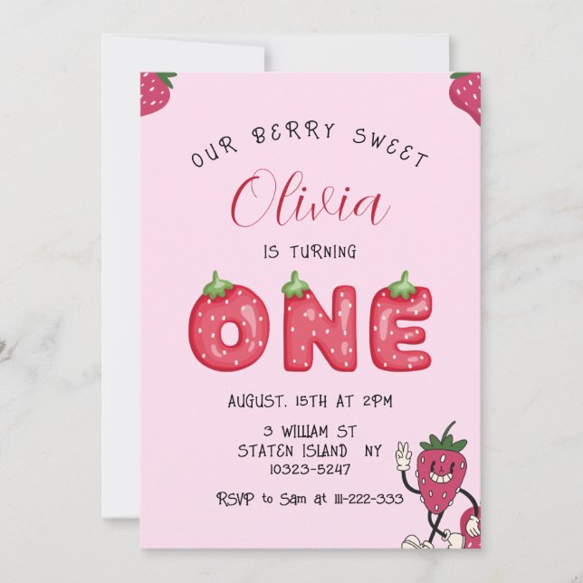 Sweet Strawberry 1. Geburtstag Foto Einladung (Vorderseite)
