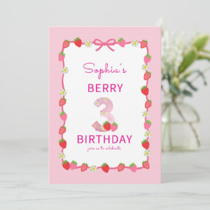 Sweet Strawberry 3. Geburtstag Einladung