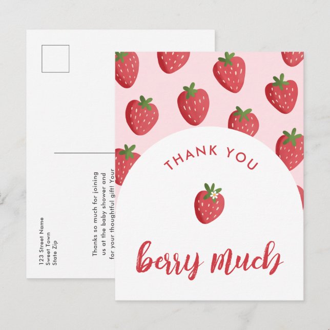 Sweet Strawberry Baby Dusche Danke Postcard Postkarte (Vorne/Hinten)