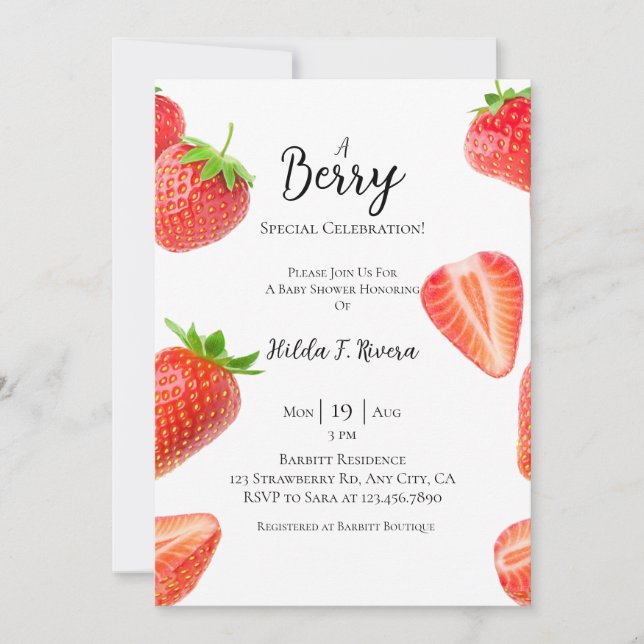 Sweet Strawberry Baby Dusche Einladung (Vorderseite)