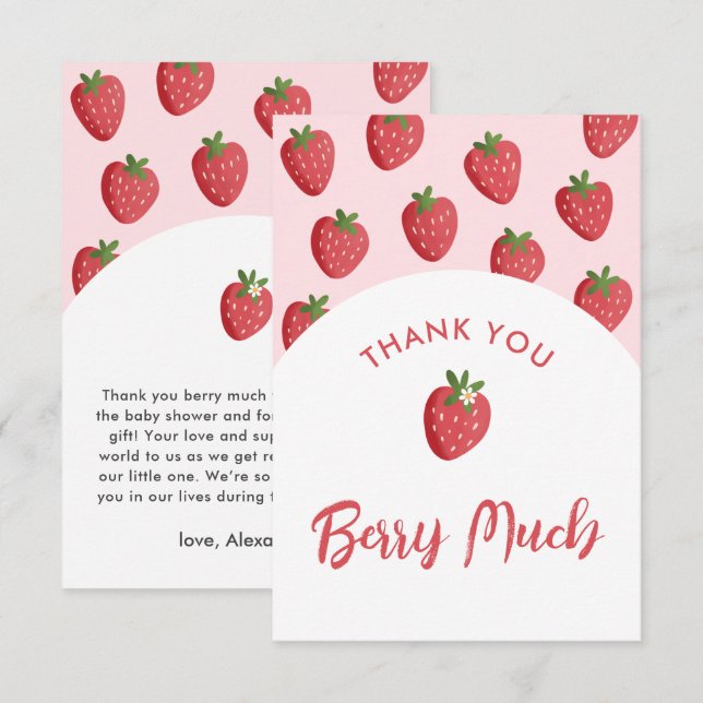 Sweet Strawberry Baby Dusche Vielen Dank Karten (Vorne/Hinten)