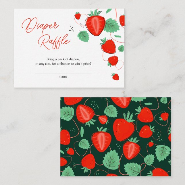 Sweet Strawberry Baby Dusche Windeln Raffel Begleitkarte (Vorne/Hinten)