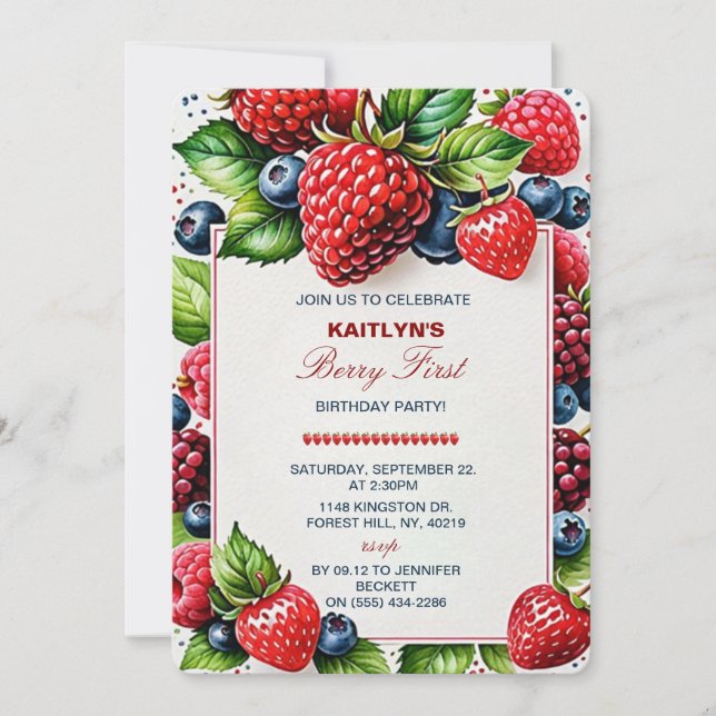 Sweet Strawberry Berry Erster Geburtstag Einladung (Vorderseite)