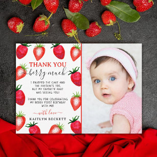 Sweet Strawberry Berry Erster Geburtstag Foto Dankeskarte