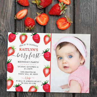 Sweet Strawberry Berry Erster Geburtstag Foto Einladung