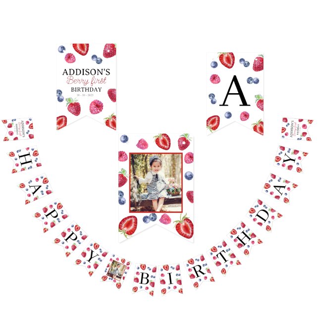 Sweet Strawberry Berry Erster Geburtstag Foto Wimpelkette (Von Creator hochgeladen)