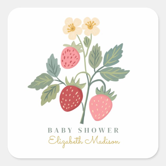 Sweet Strawberry Bouquet Baby Dusche Quadratischer Aufkleber (Vorderseite)
