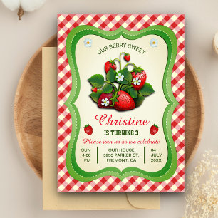 Sweet Strawberry Cute Anniversaire Fête Invitation