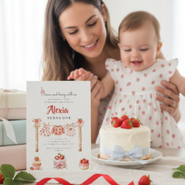 Sweet Strawberry First Birthday Outfit Clothesline Einladung