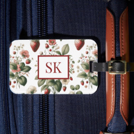 Sweet Strawberry & Floral Muster Custom Monogram Gepäckanhänger