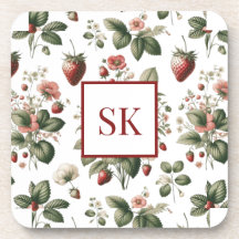 Sweet Strawberry & Floral Muster Custom Monogram