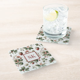Sweet Strawberry & Floral Muster Custom Monogram Glasuntersetzer