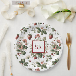 Sweet Strawberry & Floral Muster Custom Monogram Pappteller