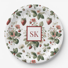 Sweet Strawberry & Floral Muster Custom Monogram Pappteller