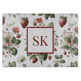 Sweet Strawberry & Floral Muster Custom Monogram Schneidebrett