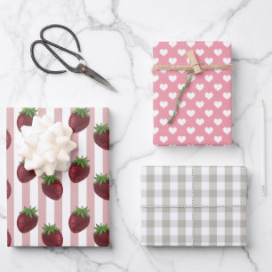Sweet Strawberry Gingham Liebe Wrapping Paper Shee Geschenkpapier Set
