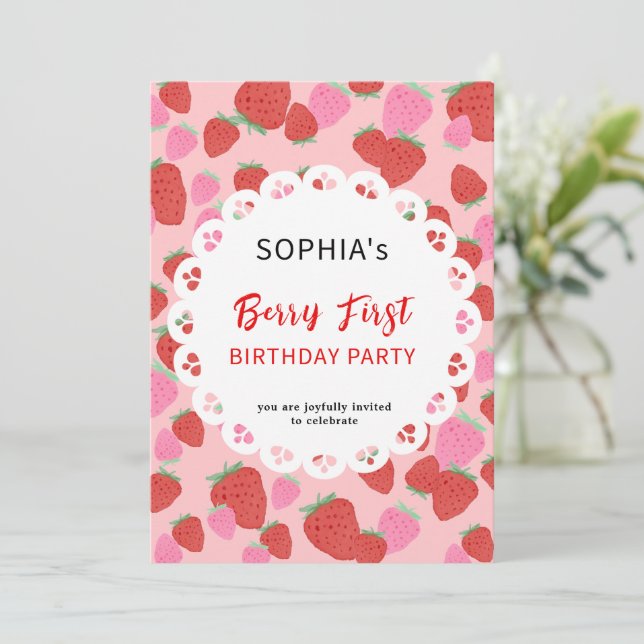 Sweet Strawberry Lace Einladung (Stehend Vorderseite)