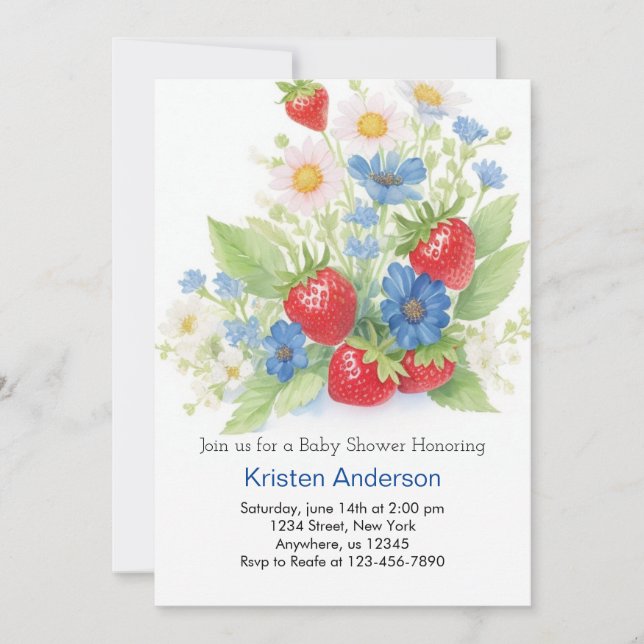 Sweet Strawberry Meadow Boy Baby Dusche Einladung (Vorderseite)