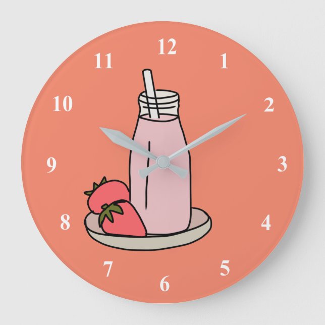 Sweet strawberry milkshake pink cute große wanduhr (Vorderseite)
