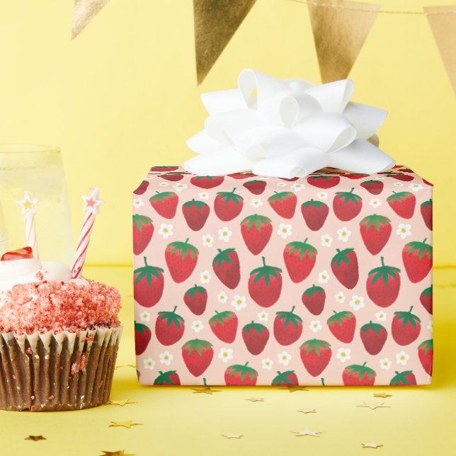 Sweet Strawberry Muster in Blush Geschenkpapier (Geburtstagsparty)