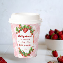 Sweet Strawberry Pink Gingham Baby Dusche Pappbecher