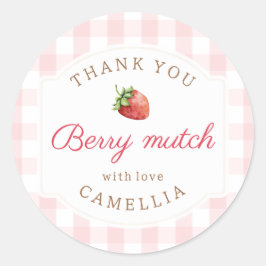 Sweet Strawberry Pink Gingham Vielen Dank Runder Aufkleber