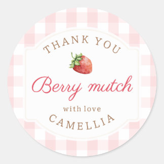 Sweet Strawberry Pink Gingham Vielen Dank Runder Aufkleber