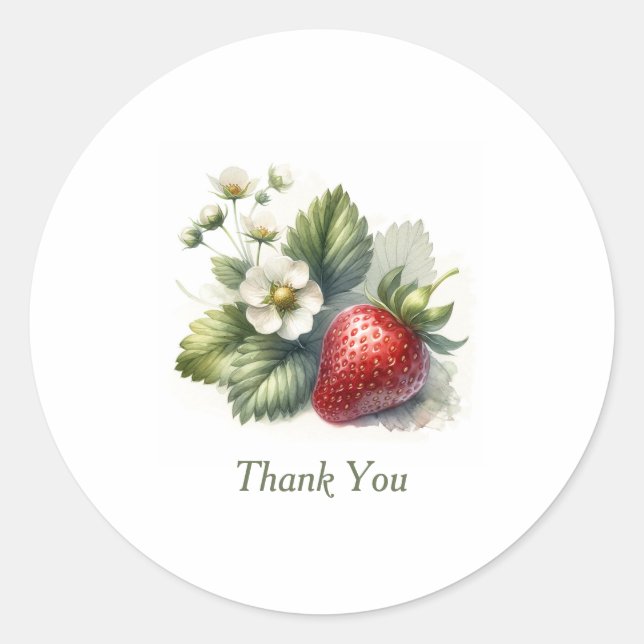 Sweet Strawberry und Blume, vielen Dank Runder Aufkleber (Vorderseite)